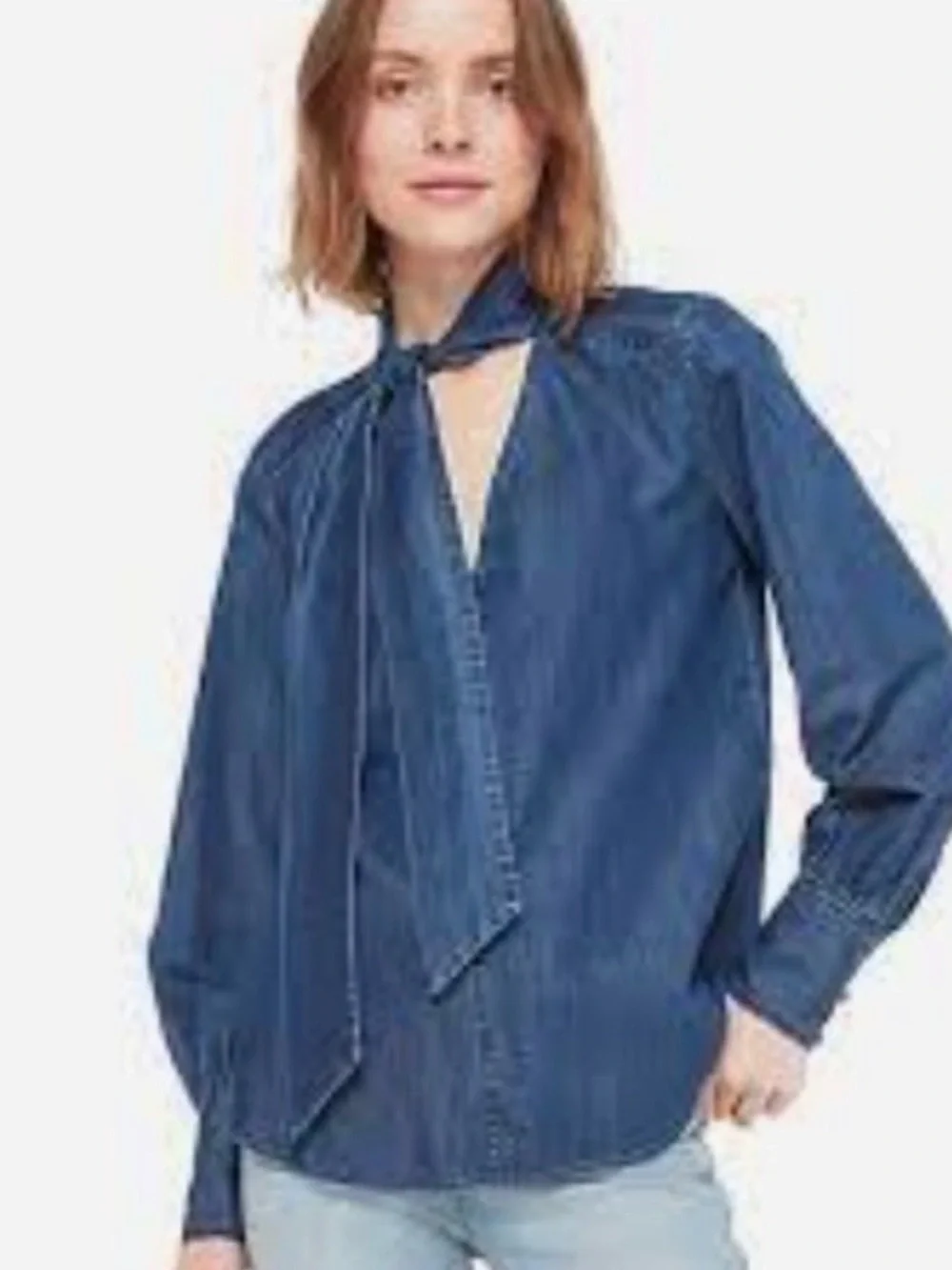 Denim Tie-Neck Shirt - Blue